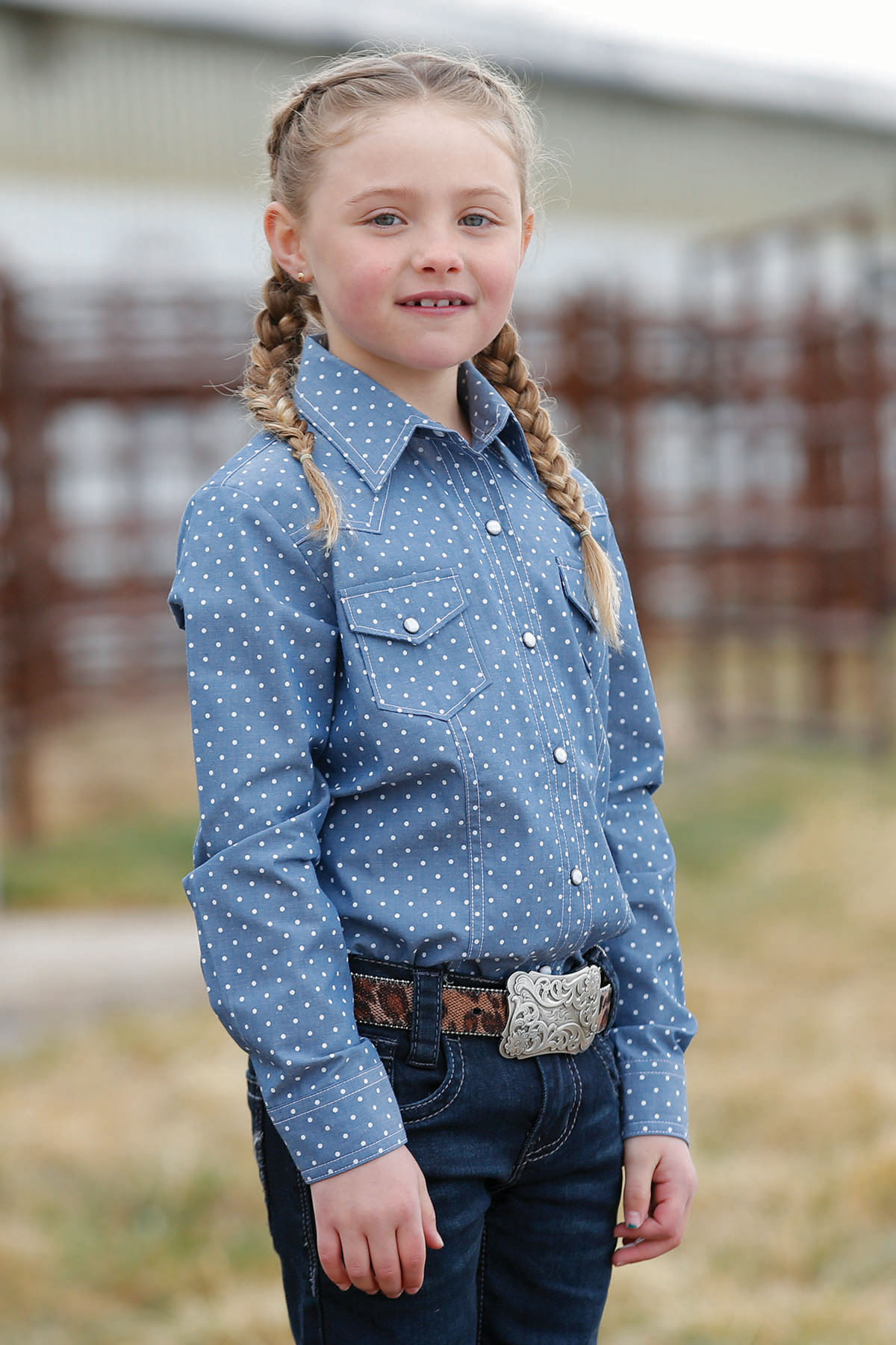 denim polka dot shirt