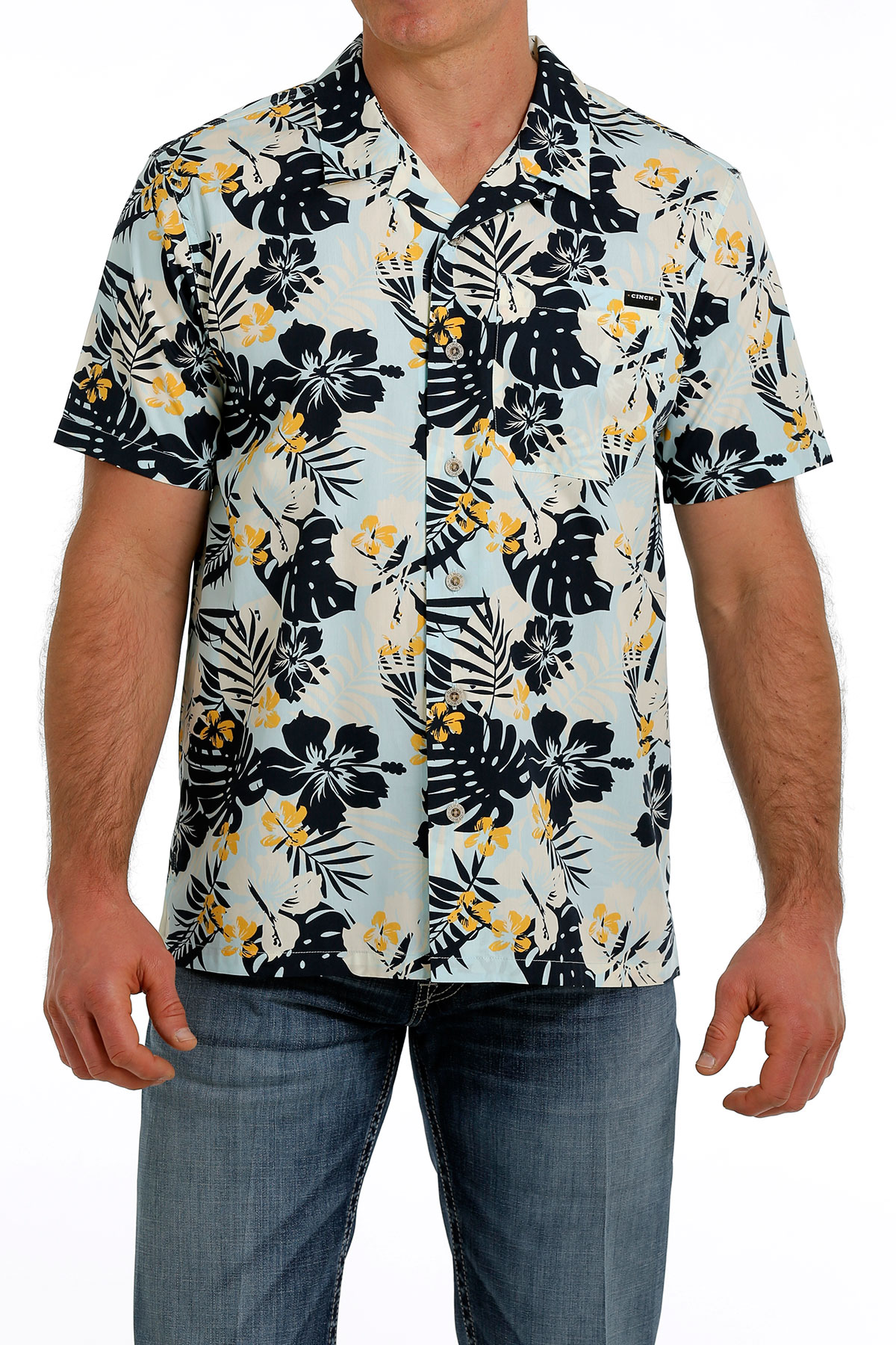 CINCH Jeans  Men's Hawaiian Print Short Sleeve Camp Shirt - Blue